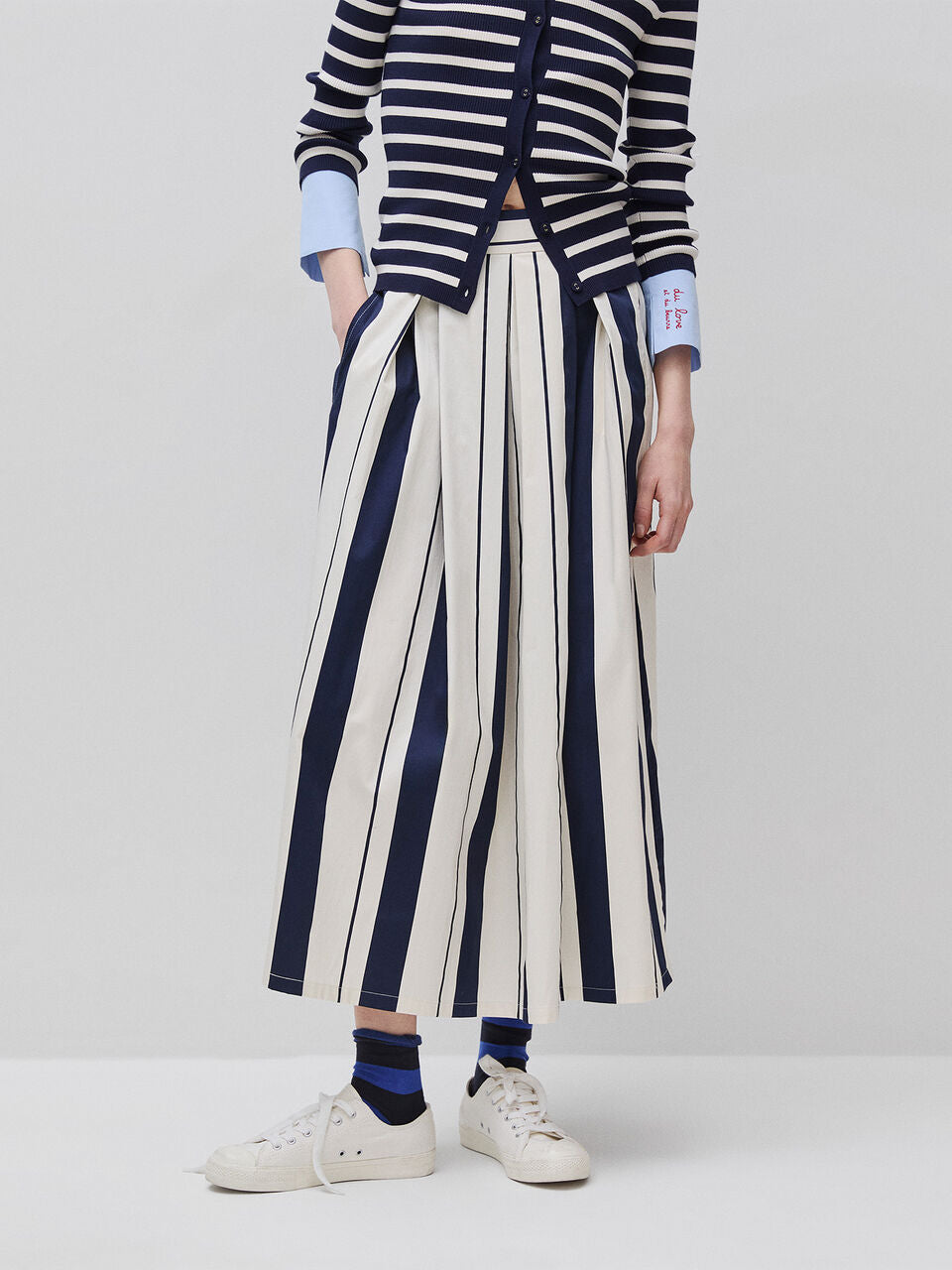 STRIPED SATIN MIDI SKIRT
