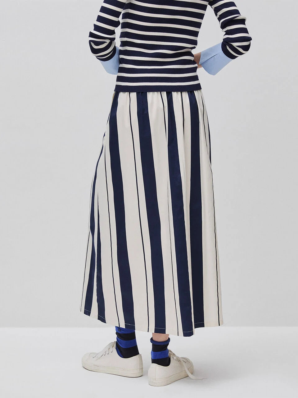 STRIPED SATIN MIDI SKIRT