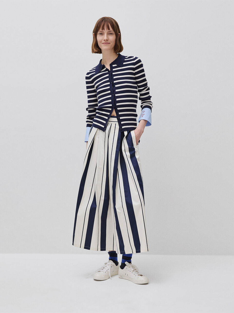 STRIPED SATIN MIDI SKIRT