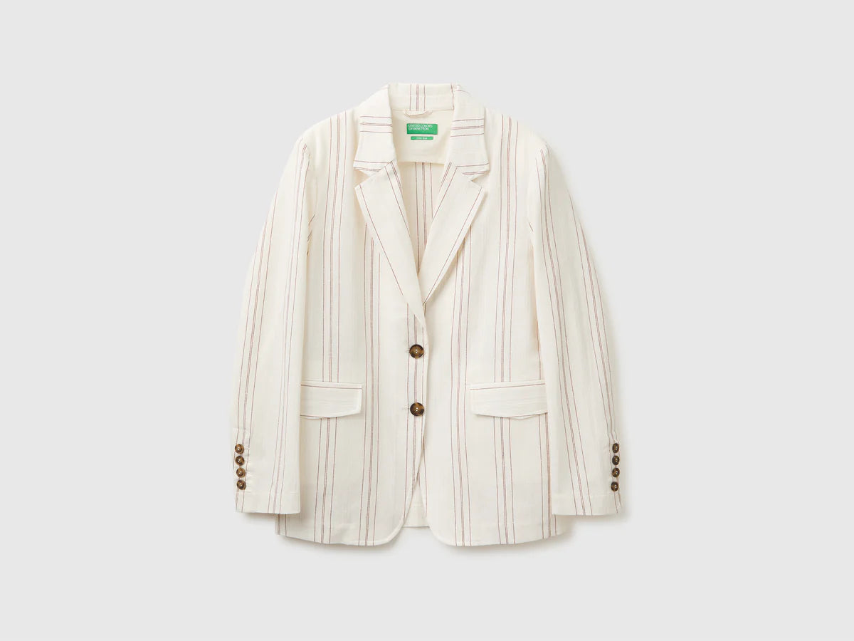 STRIPED LINEN BLEND BLAZER