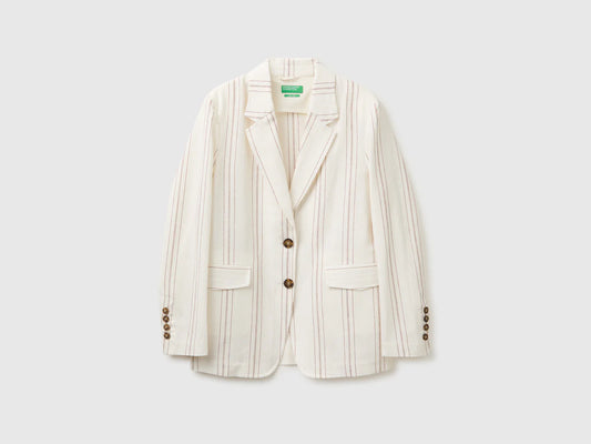 STRIPED LINEN BLEND BLAZER