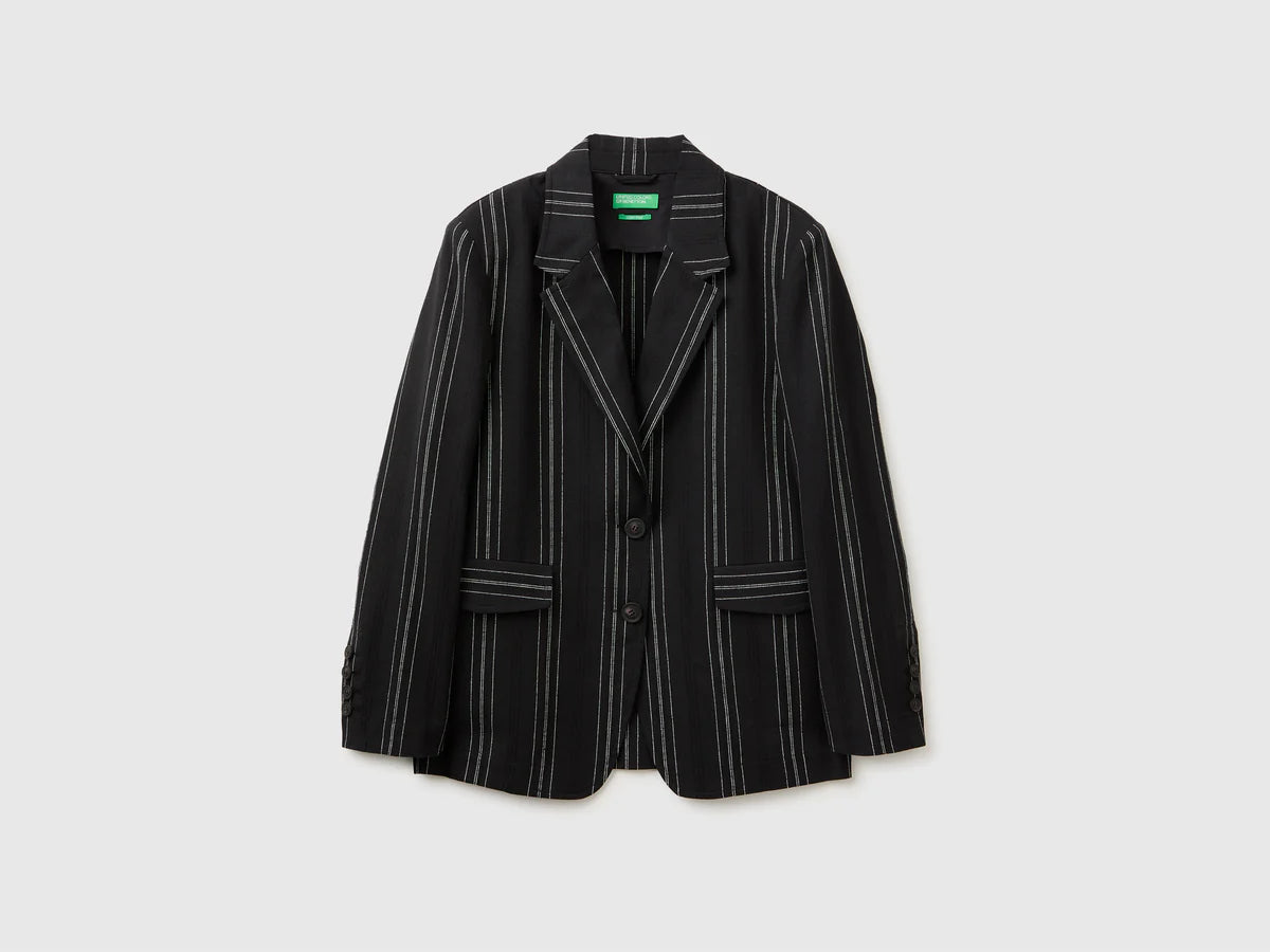 STRIPED LINEN BLEND BLAZER