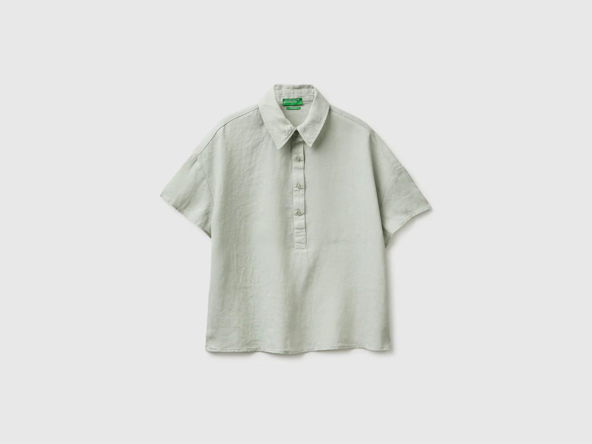 100% LINEN SHORT-SLEEVED BLOUSE
