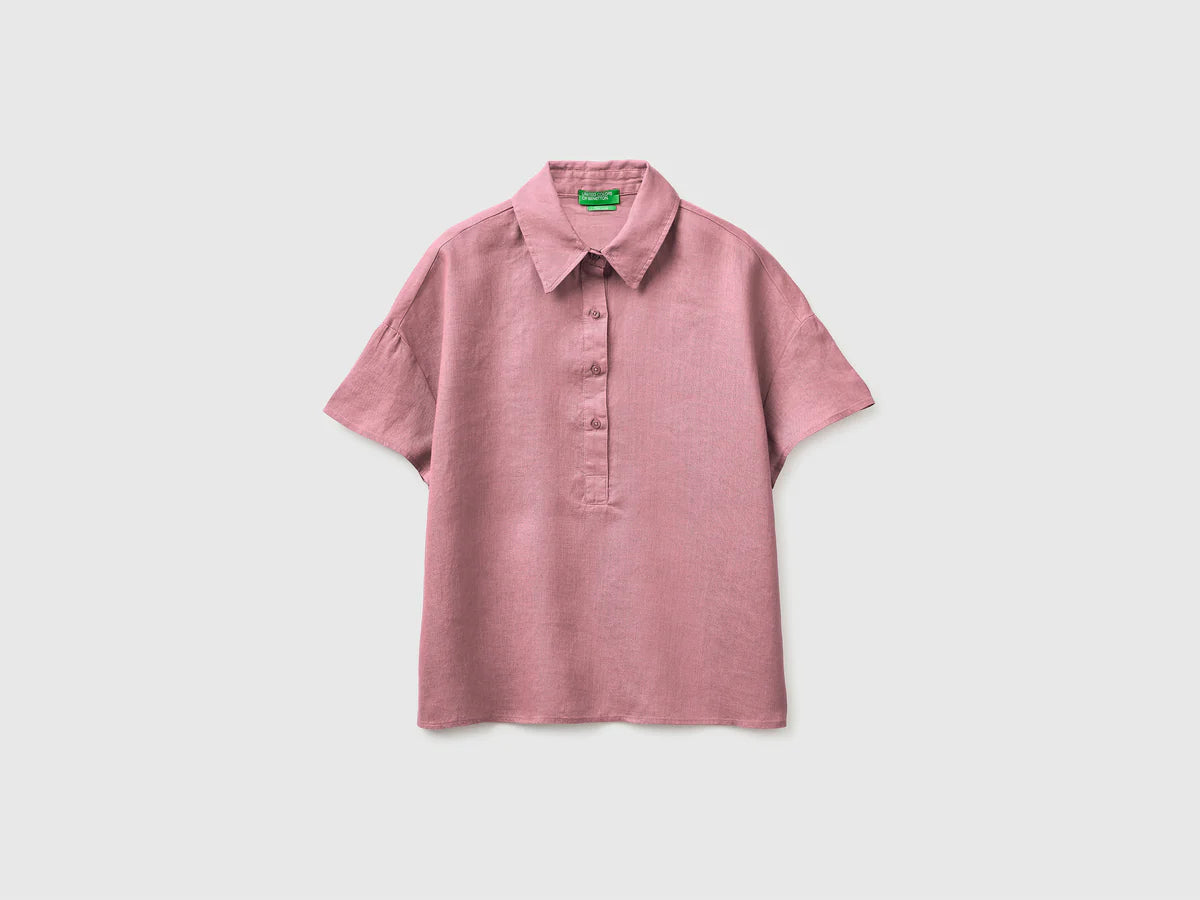 100% LINEN SHORT-SLEEVED BLOUSE