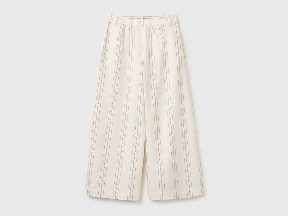 WIDE-LEG STRIPED LINEN BLEND TROUSERS