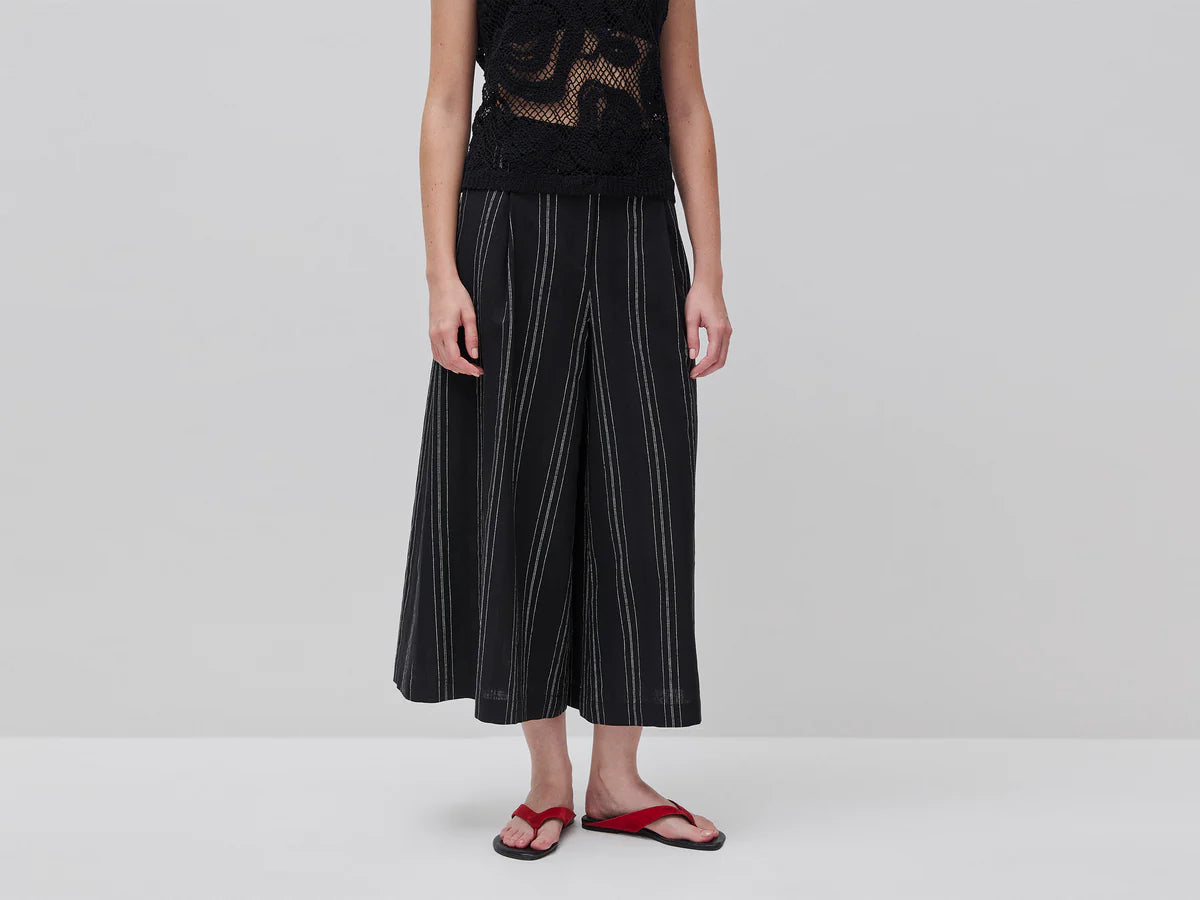 WIDE-LEG STRIPED LINEN BLEND TROUSERS