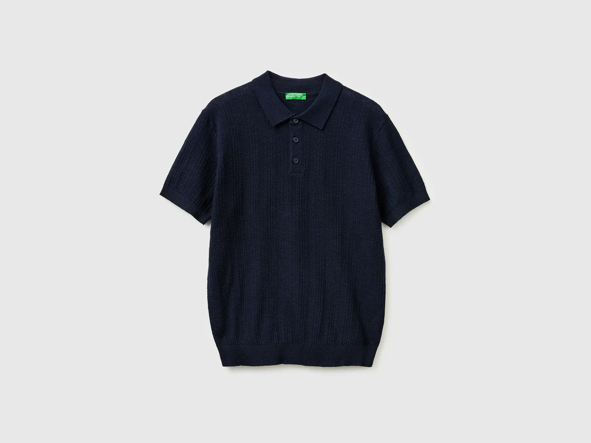 TEXTURED LINEN BLEND POLO SHIRT