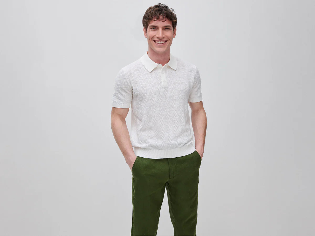 TEXTURED LINEN BLEND POLO SHIRT