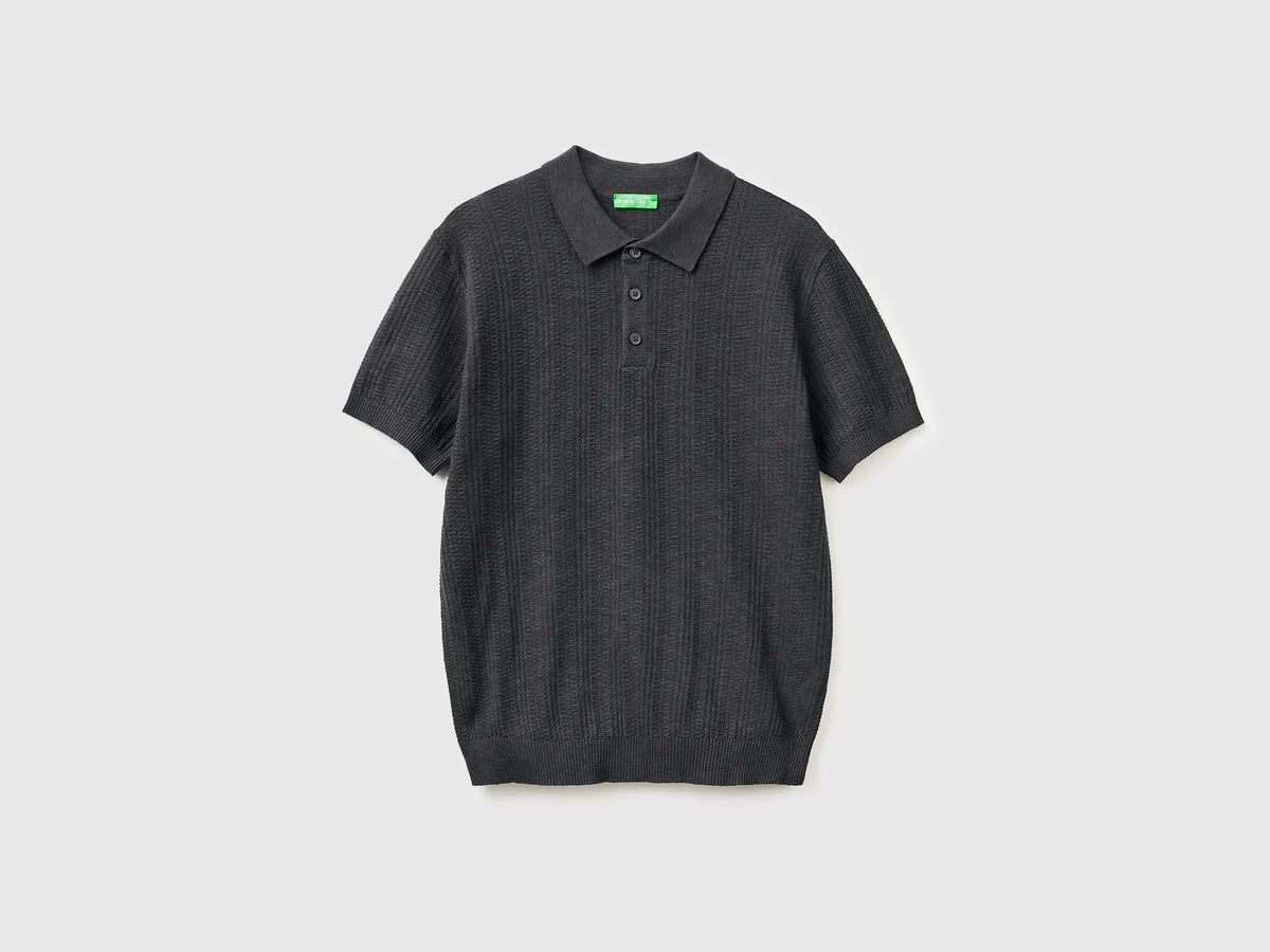 TEXTURED LINEN BLEND POLO SHIRT