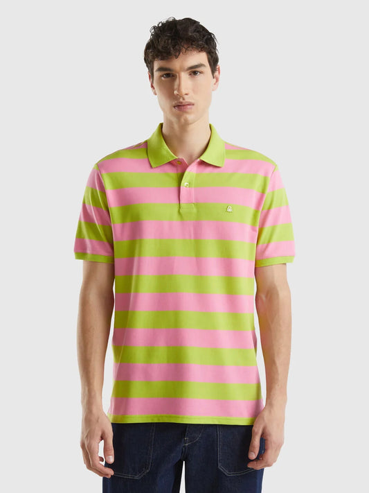 POLO WITH PINK AND LIME YELLOW STRIPES