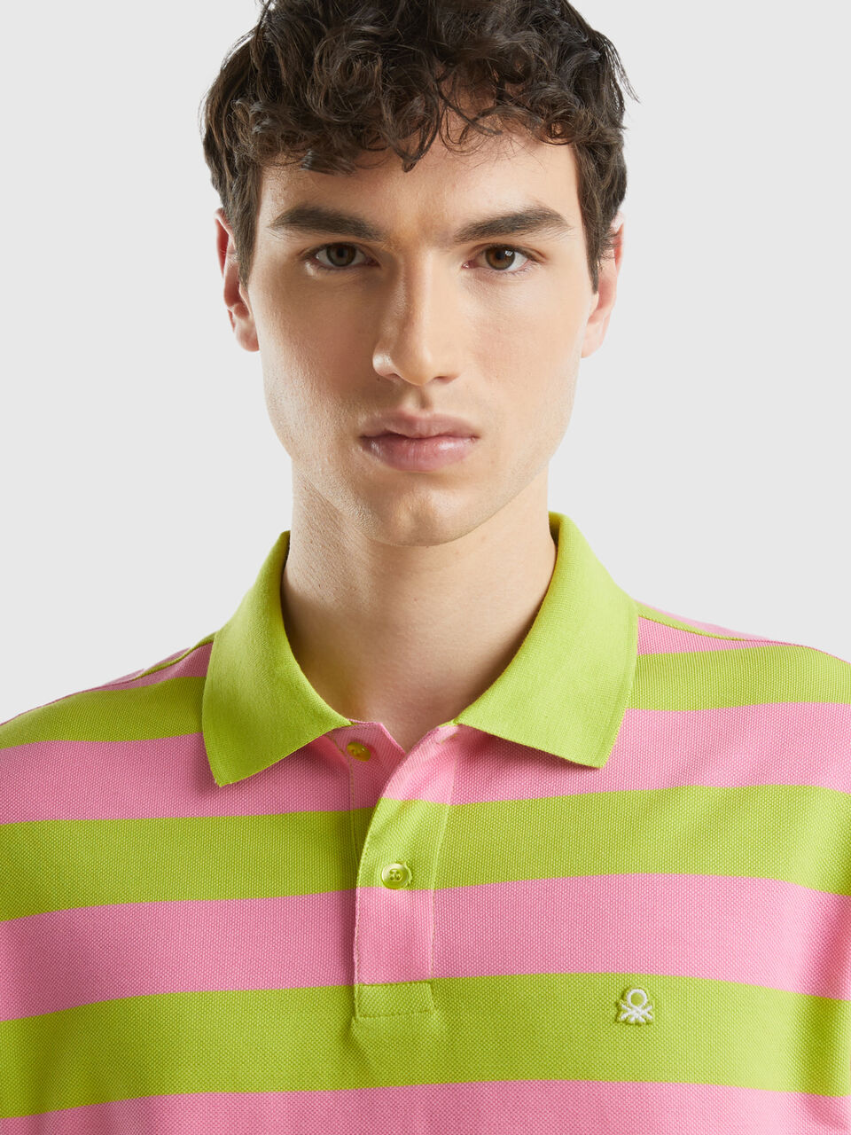 POLO WITH PINK AND LIME YELLOW STRIPES