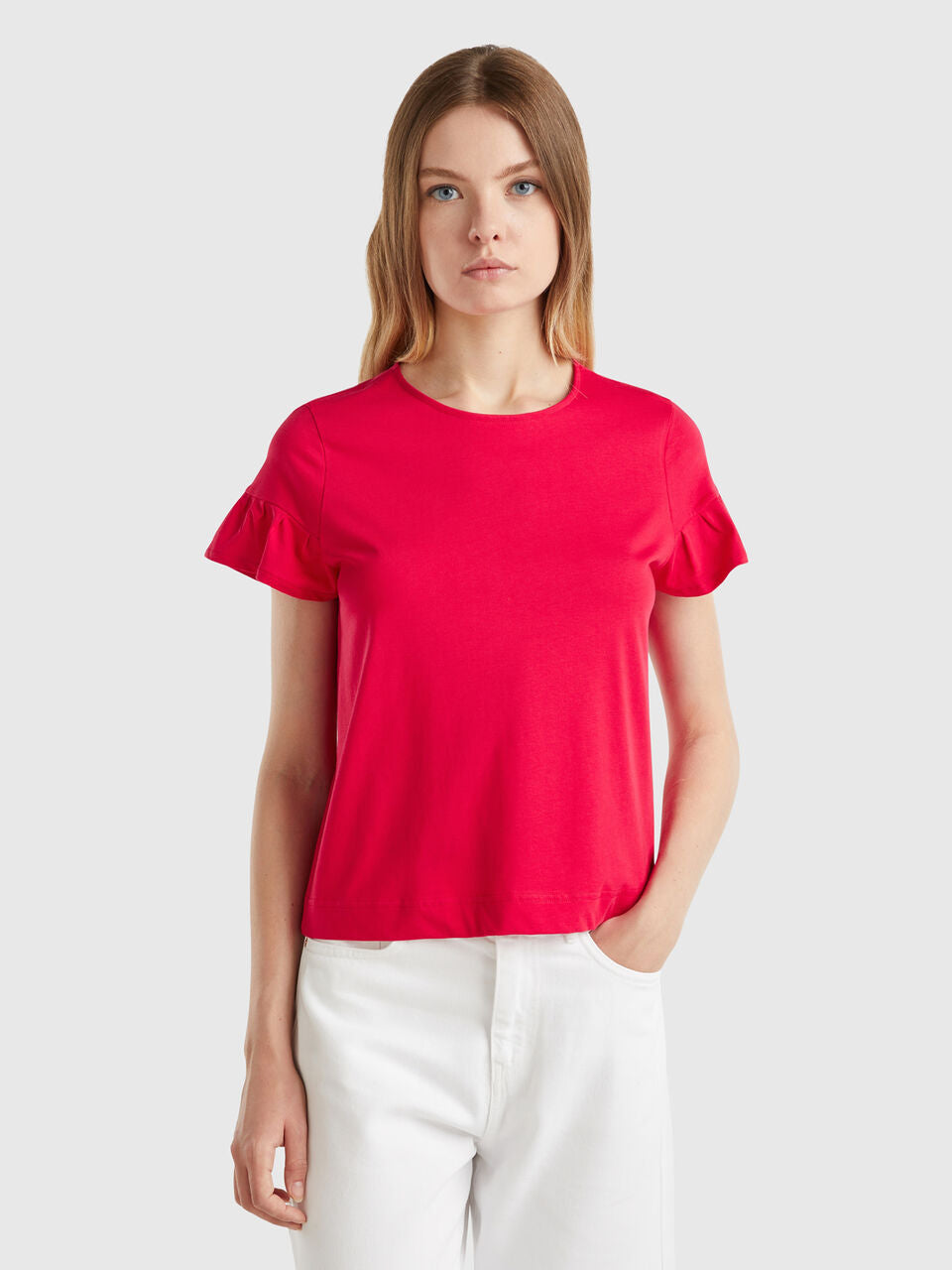 T-SHIRT WITH RUFFLED SLEEVES