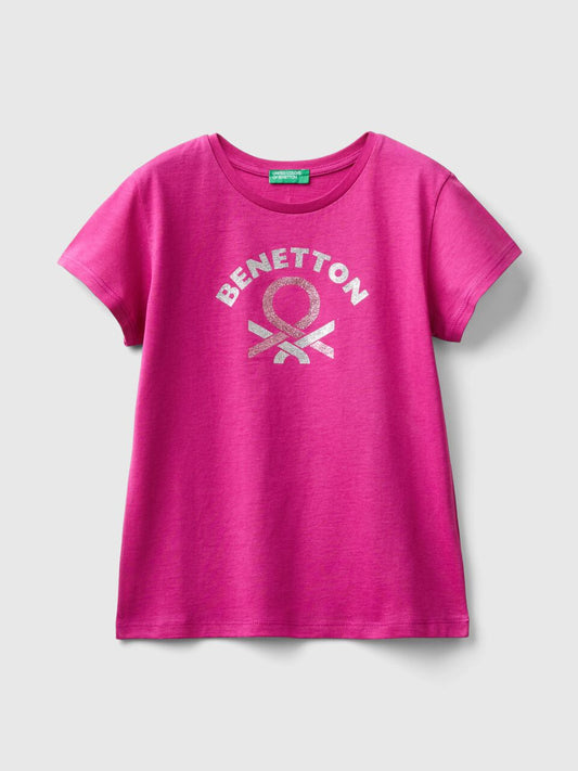 T-SHIRT WITH GLITTERY LOGO IN ORGANIC COTTON