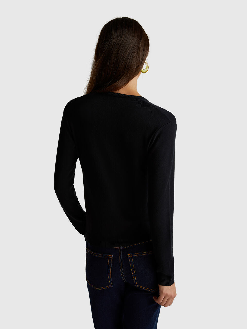 SWEATER WITH V-NECK IN PURE COTTON