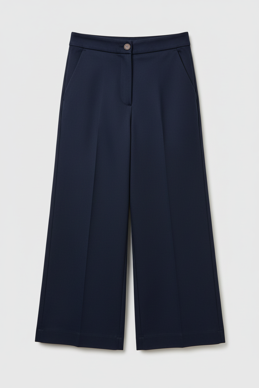 Navy blue wide-leg trousers