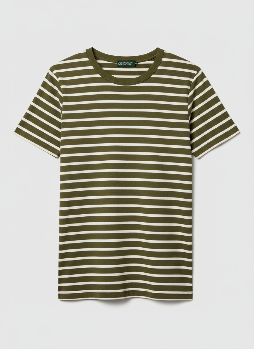 Olive green and white striped t-shirt